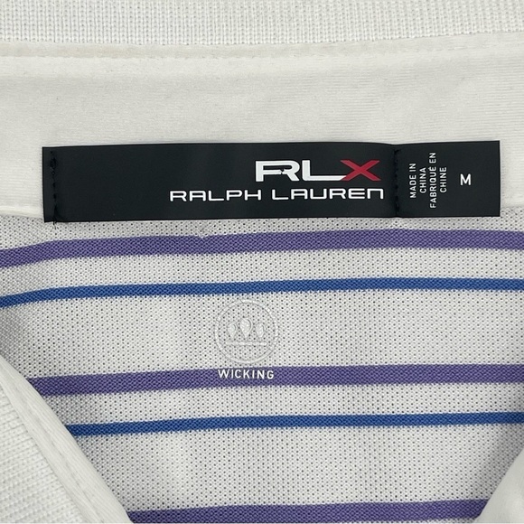 RLX Ralph Lauren Men’s Medium Performance Golf Polo Stripe White purple blue NWT - Picture 12 of 12